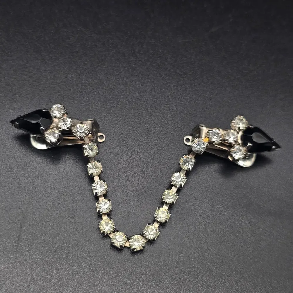 Black Clear Rhinestone Sweater Clip Vintage Accessory